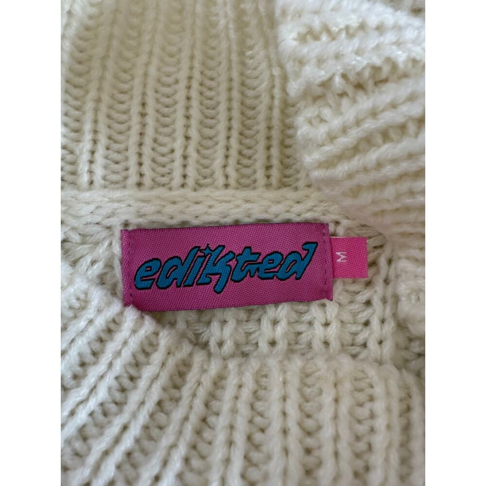 Edikted Ivory Open Knit Long Sleeve Moc Neck Cropped Chunky Sweater Top Size M - Picture 5 of 8